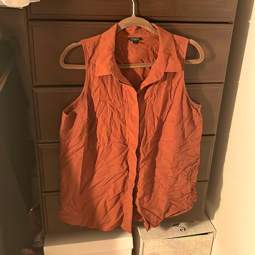 Burnt Orange Tunic Buttoned Sleeveless Shirt